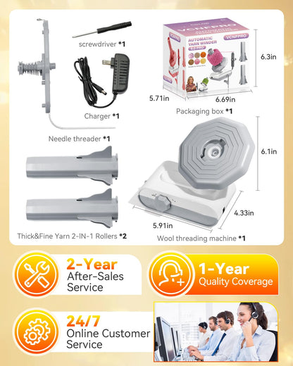 5.0 Upgraded Electric Yarn Winder【Top1 RPM German Motor】【SGS-Grade Precision Gears】 Wool Yarn Ball Winder Compact Automatic for Crocheting Super Strong Tension, Ideal for Home and Studio (Gray White)