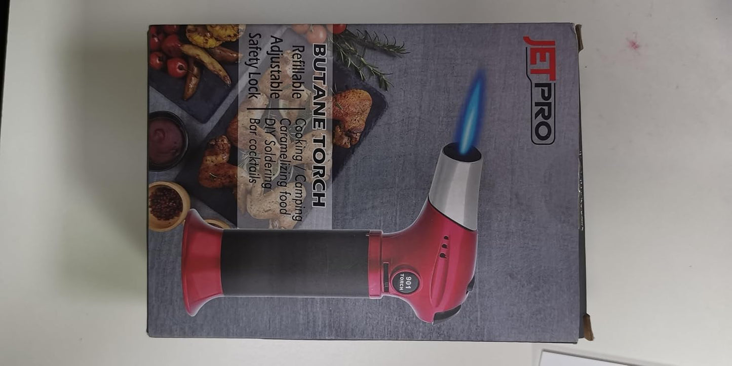 Butane Torch Kitchen Lighter, Refillable Cooking Torch with Adjustable Flame for BBQ and Desserts (red)