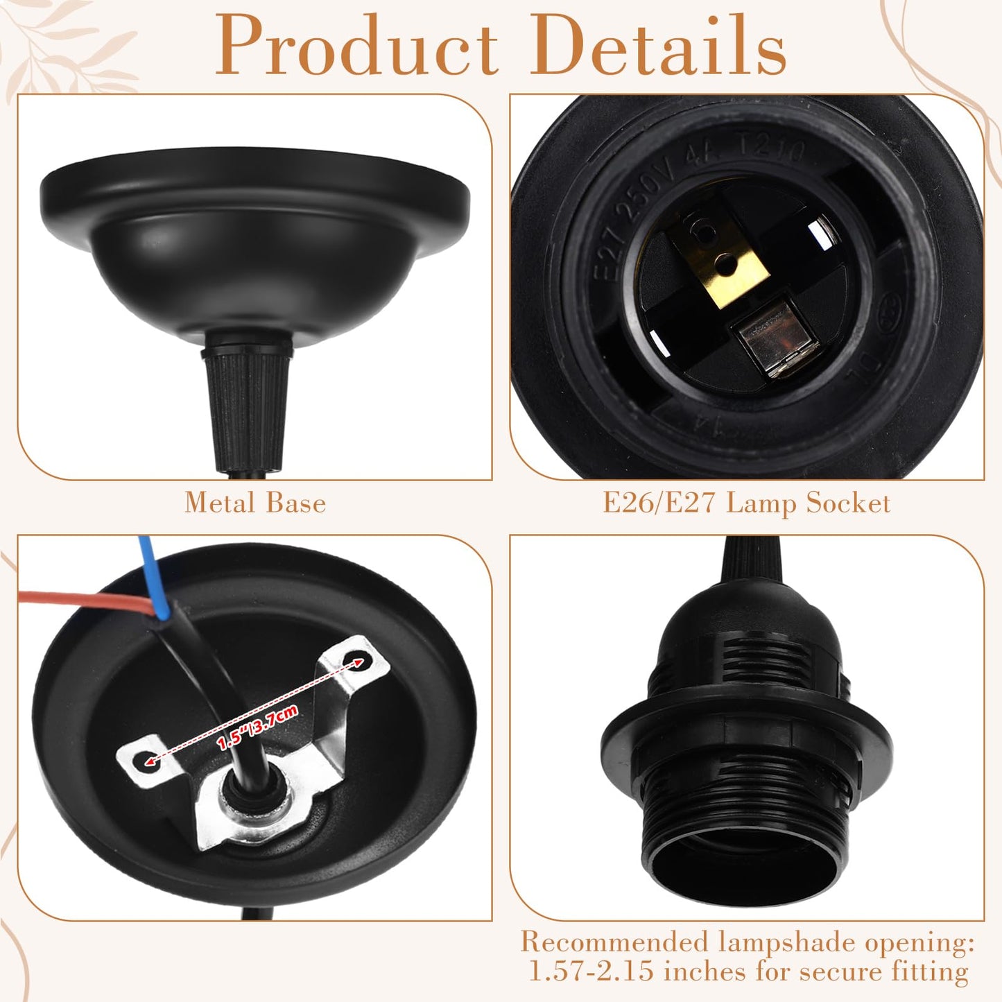 Retisee 20 Pcs Hanging Pendant Light Cord Kit Bulk Set E27 Base 4ft Adjustable Hanging DIY Industrial Edison Lamp Swag Light Kit Holder for Kitchen Dining Room Restaurant Bar(Black)