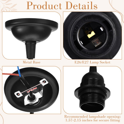 Retisee 20 Pcs Hanging Pendant Light Cord Kit Bulk Set E27 Base 4ft Adjustable Hanging DIY Industrial Edison Lamp Swag Light Kit Holder for Kitchen Dining Room Restaurant Bar(Black)
