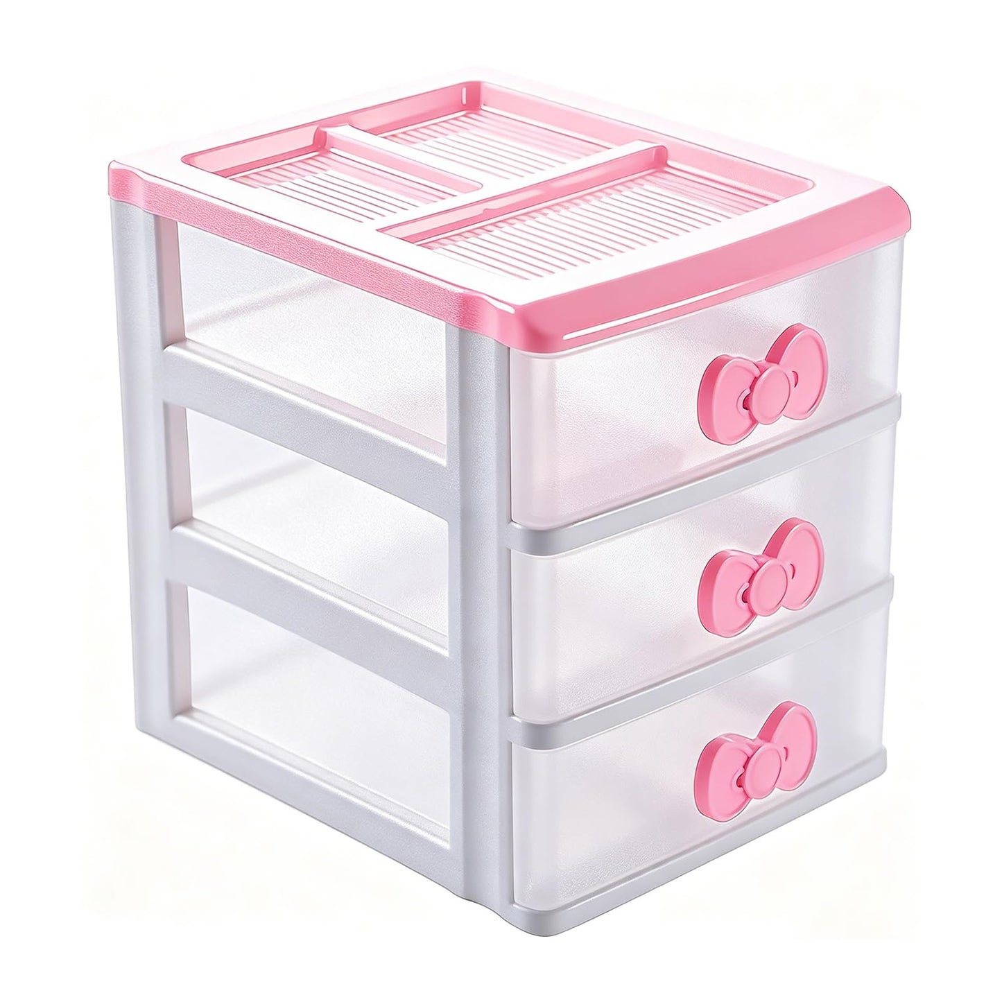BxuxJar 3 Drawers Small Pink Plastic Drawers Organizer, Kawaii Mini Desktop Storage Drawers, Small Pink Drawers Desk Organizer for Bathroom, Vanity, Office, Bedroom