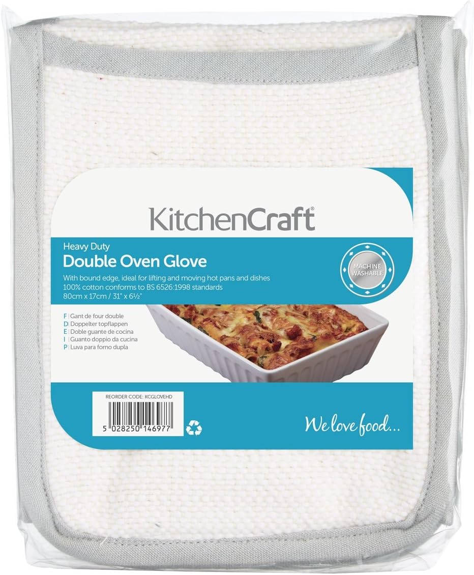 KitchenCraft Heavy Duty Cotton Double Oven Gloves with Bound Edge - 90 x 17 cm