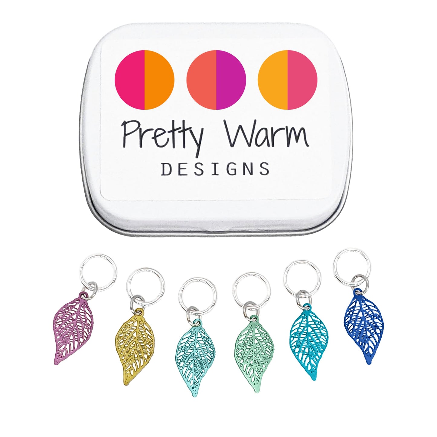 Fallen Leaves Knitting Stitch Markers with Storage Tin | Lightweight Filigree Autumn Charms | Snag-Free Closed Rings | Handmade Gift for Knitters