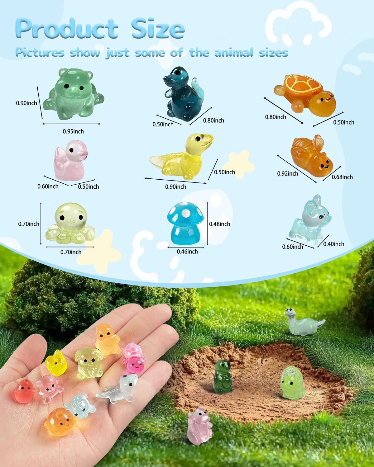 Piemow 180 Pcs Mini Resin Animals Kit - Luminous Tiny Resin Animals Figurines Accessories Gifts for Aquarium Fairy Garden Bonsai Decor