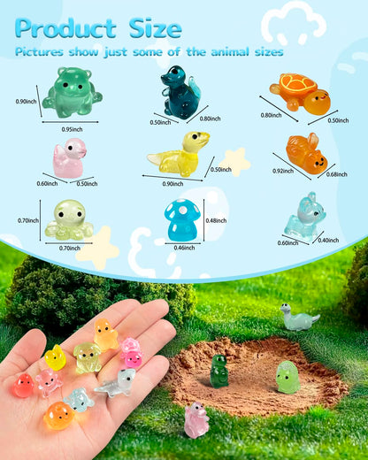 Piemow 180 Pcs Mini Resin Animals Kit - Luminous Tiny Resin Animals Figurines Accessories Gifts for Aquarium Fairy Garden Bonsai Decor