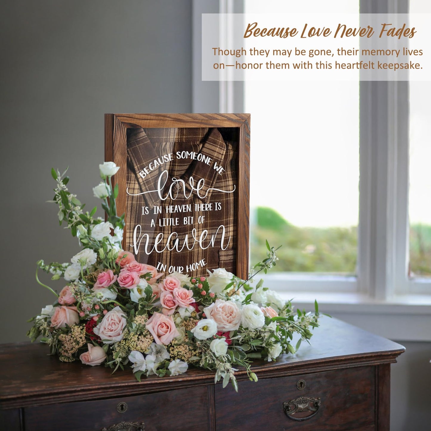 Airrioal Sympathy Gifts for Loss of Loved One - Memorial Clothing Display Frame, Memory Shadow Box for Keepsakes Decorations, Grief Condolences Bereavement Gift Idea for Women Mom Dad Husband, Brown