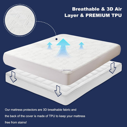 Queen Size Mattress Protector, 3D Air Fabric Skin Friendly Waterproof Noiseless Cover for 6-15 inches Mattress