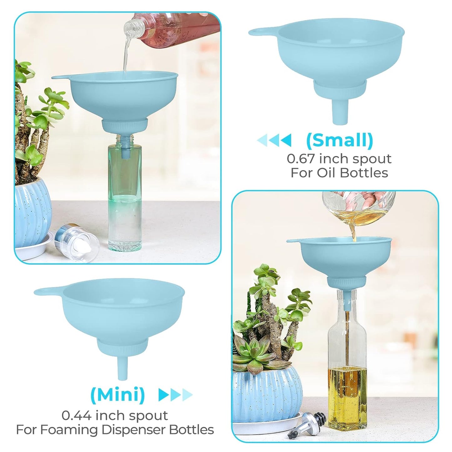 Wide Mouth Kitchen Funnel - Food Grade Plastic Canning Funnel with 4 Sizes Spouts for Mason Jars