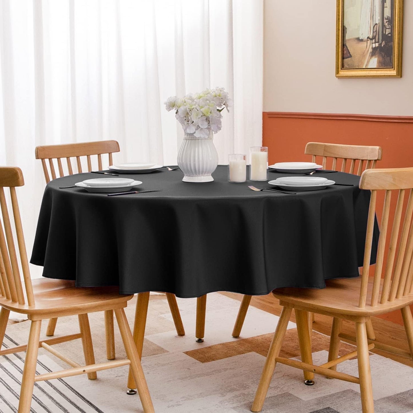 Softalker Round Tablecloth, Waterproof & Stain Resistant, 60 inch, Black