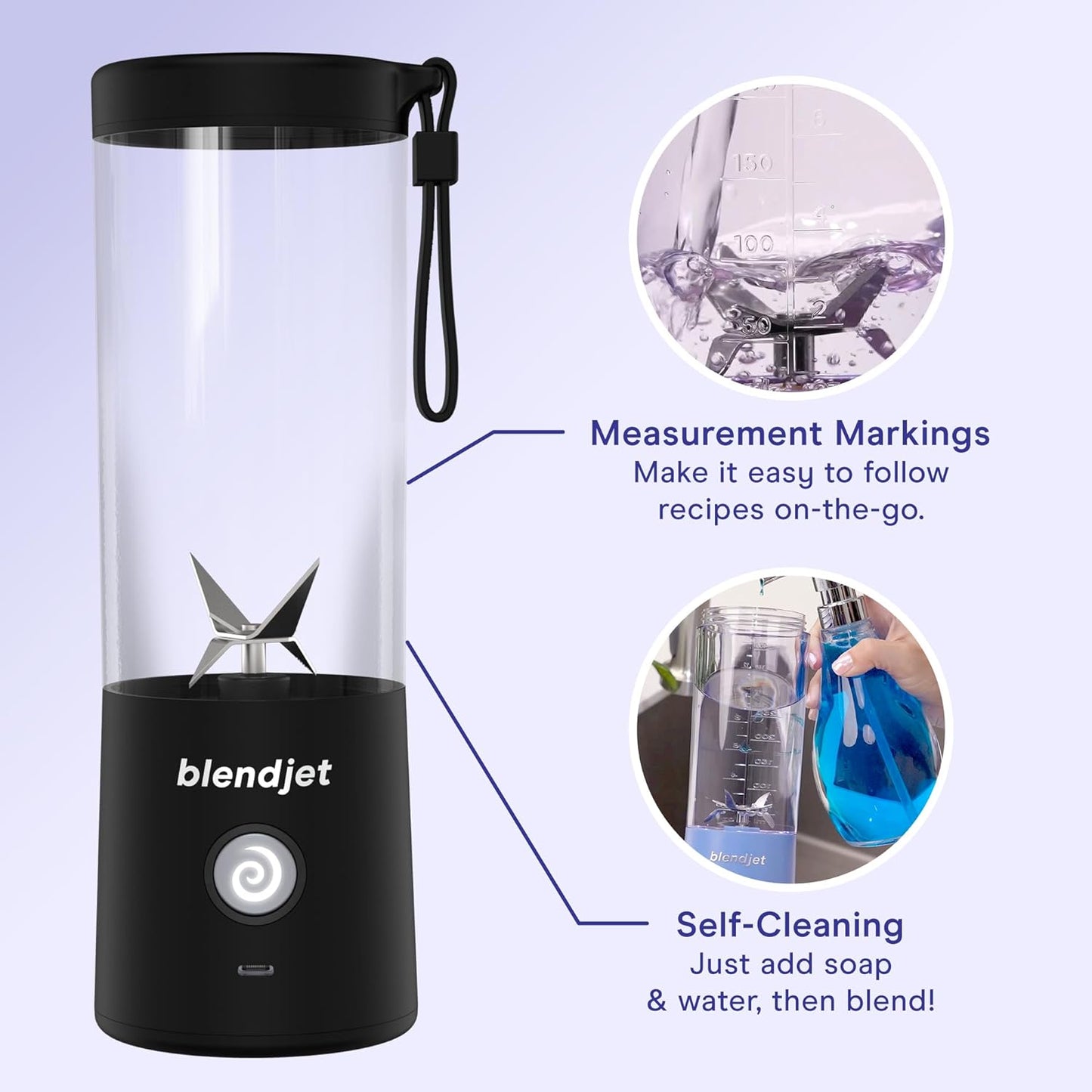 BlendJet Portable Blender for Smoothies & Shakes - 16oz BlendJet 2 Cordless Personal & Small Blender, USB-C Rechargeable & Self Cleaning - Quiet Mini Travel Blender with Stainless Steel Blade (Mint)