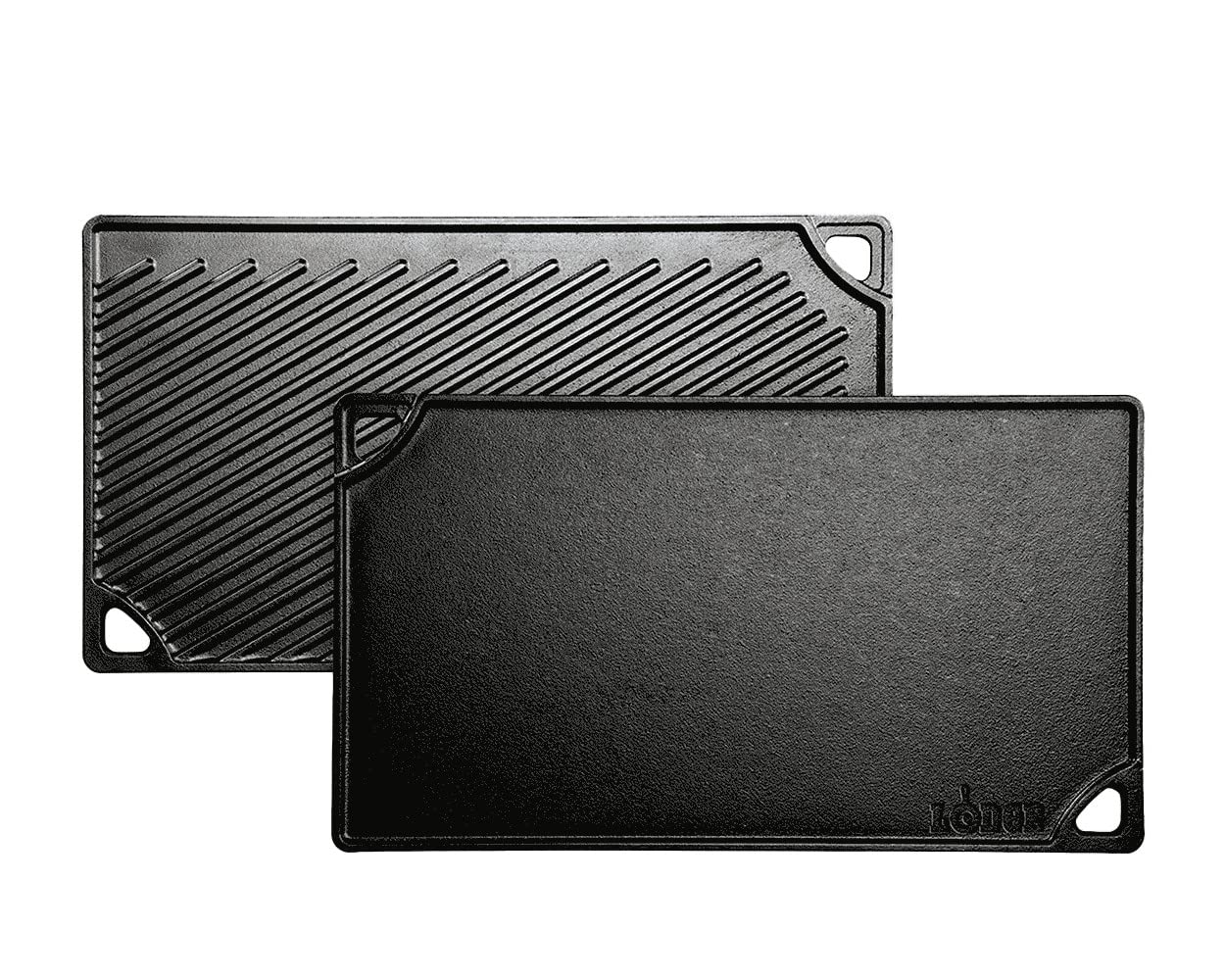 Lodge Reversible Cast Iron Grill/Griddle – 9.5 x 16.75 Inch Pre-Seasoned Cooking Surface – Flat & Ribbed Sides – Use on Stove, Grill, or Campfire – Made in the USA – Heavy-Duty, Black