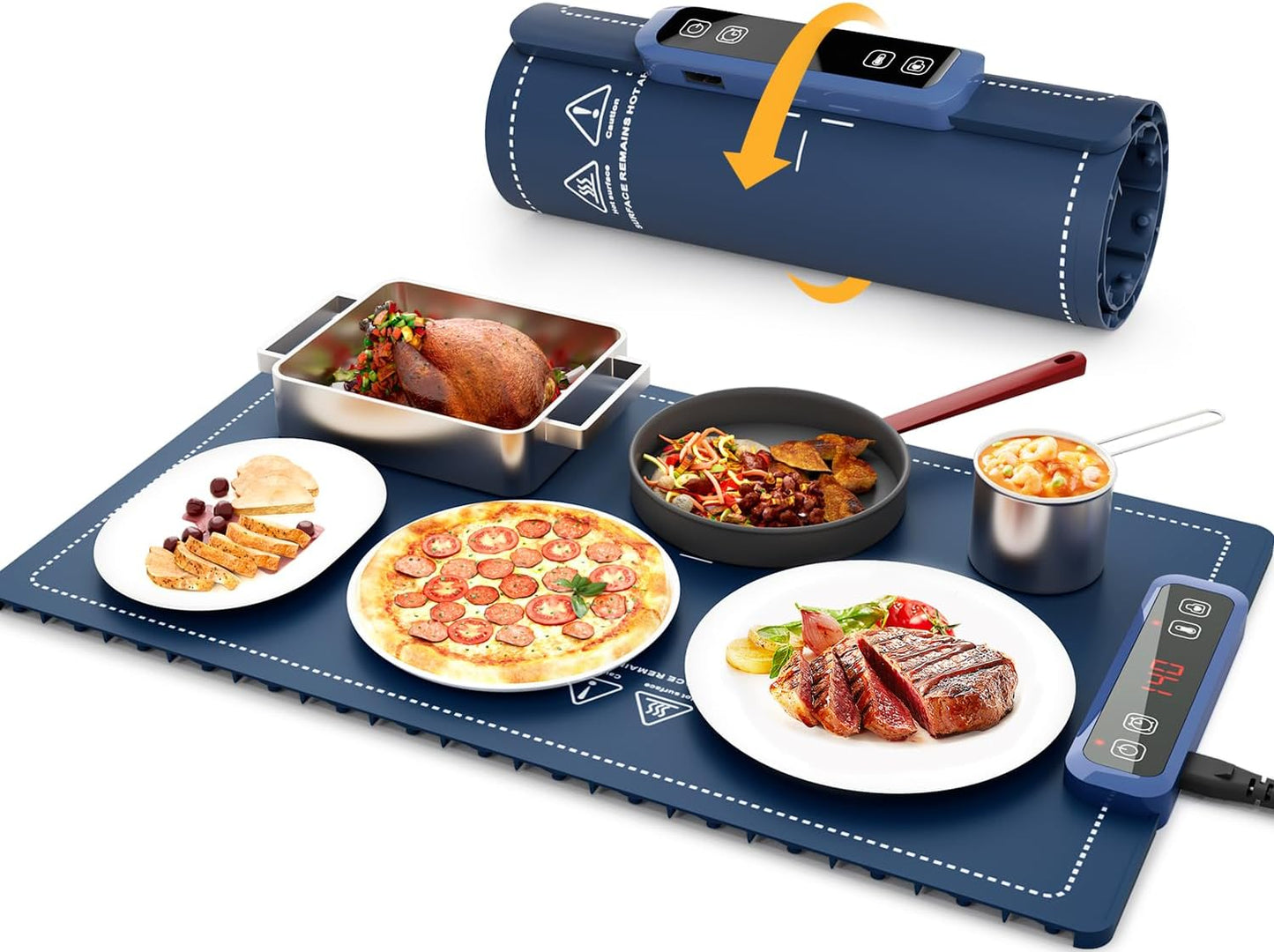 UJR 5 Portable Food Warmer Warming Mat: Electric Rollable Warming Tray for food with Real-Time Temp Display, Temp
