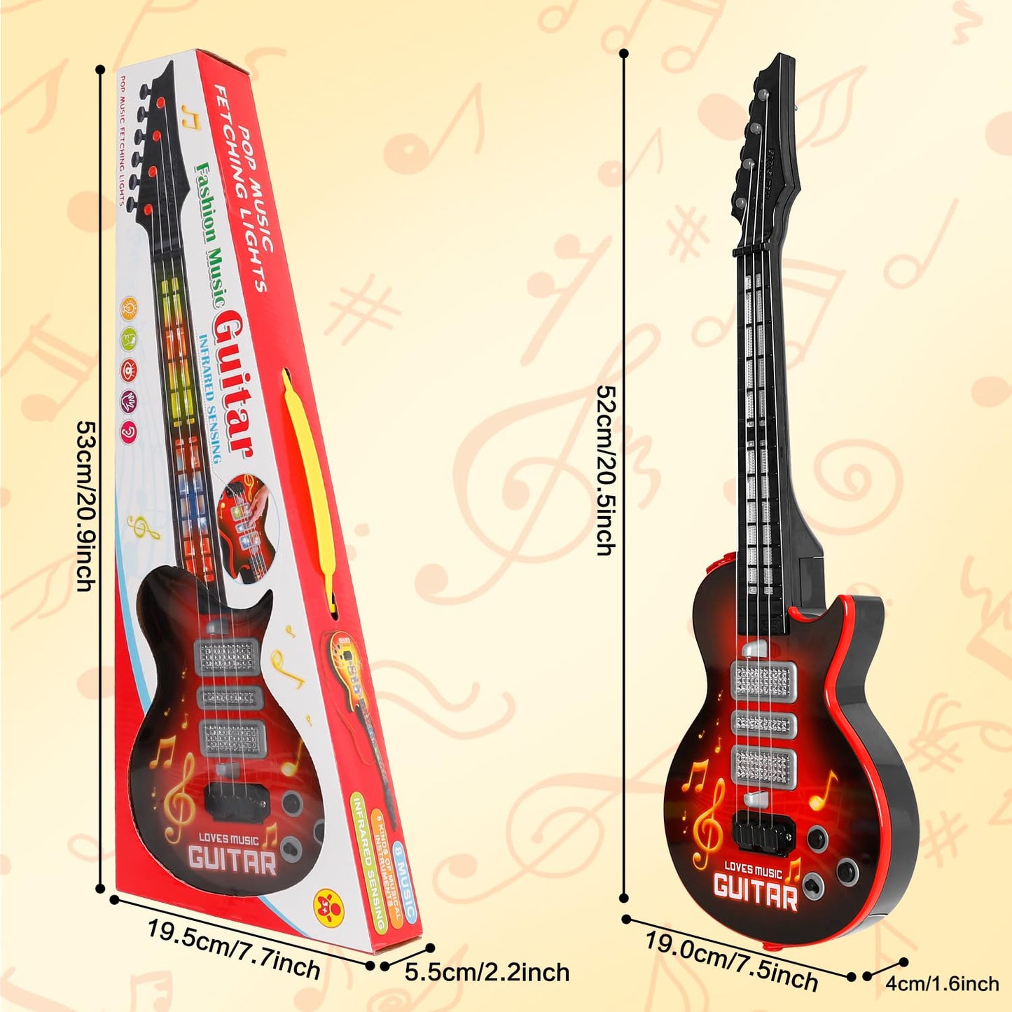 M SANMERSEN Kids Guitar Toddler Toys Guitar for Kids 3 4 5 Year Old Electric Musical Toy Guitars with 4 Strings Strap Light Up Boys Girls Gifts