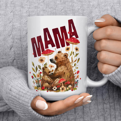 Woodland Mama Bear Ceramic Coffee Mug - Nature Forest Mom Birthday Cup, Mother's Day Gift (15oz)