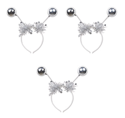 Beistle Silver Disco Ball Boppers – 3 Metallic Headband Accessories with Silver Ball Accents and Tinsel Garland, NYE Headwear for Retro Dance Parties, 1970’s Themed Decade Celebrations, Adult Size