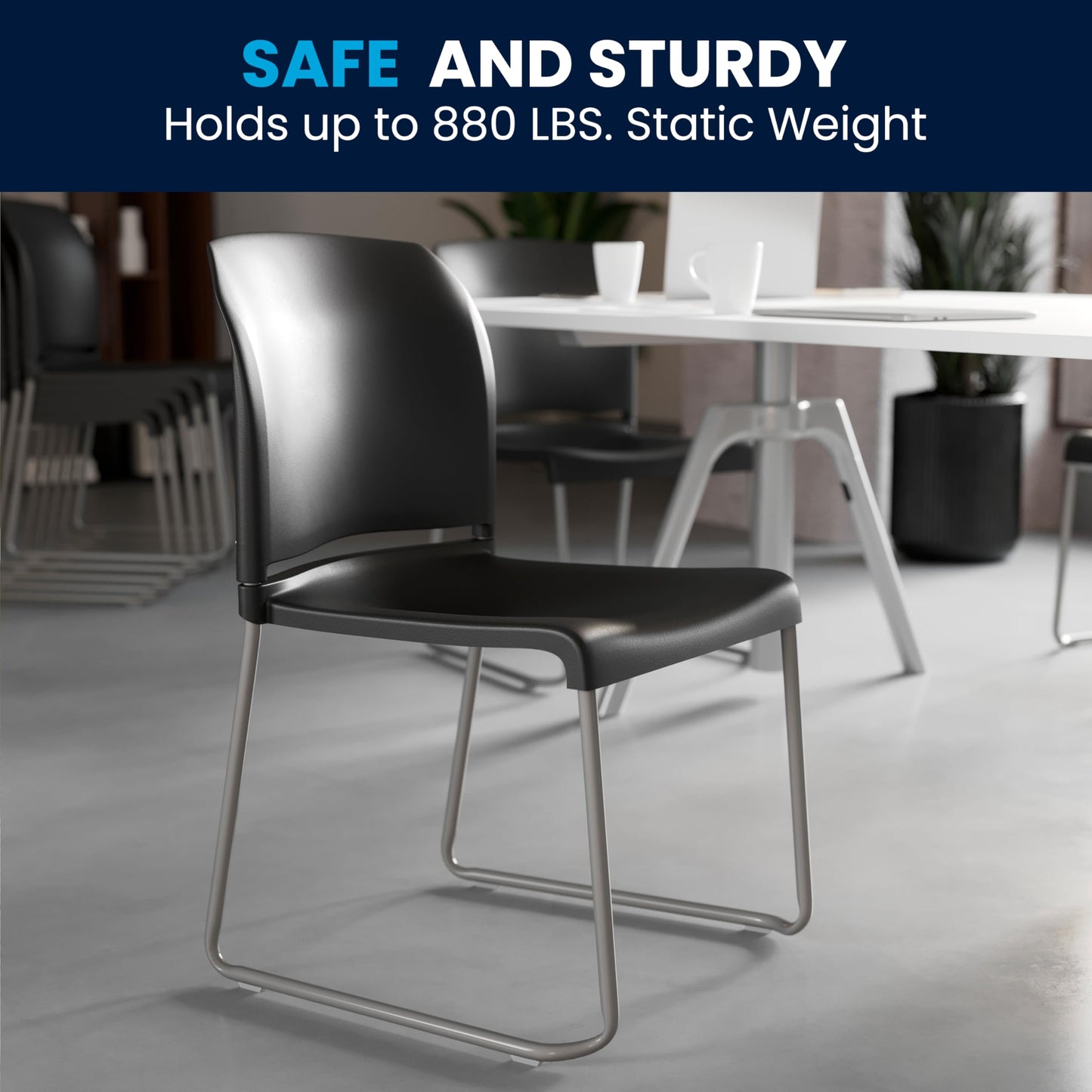 Flash Furniture Hercules Series Contoured Stacking Chairs for Waiting Rooms and Offices, Ergonomic Lobby Chairs with Curved Back, Set of 5, Black