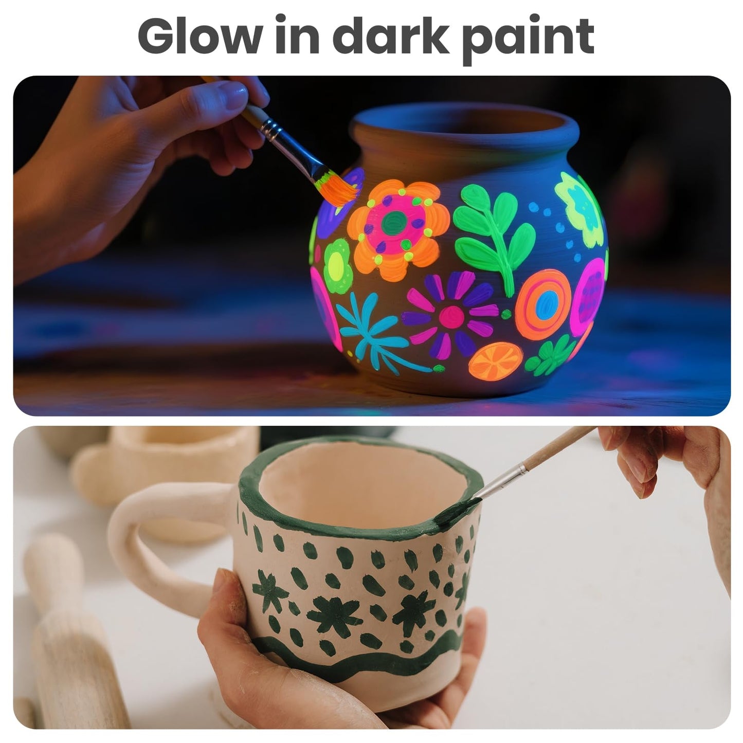 Skirfy Mini Pottery Wheel for Beginners Adults with Foot Pedal9.5" Ceramic Machine for Kids Art Craft Glow in Dark Kits 2.2LB Air-Dry Clay,Carving Tools Adjustable Speed,DIY Projects Birthday Gift
