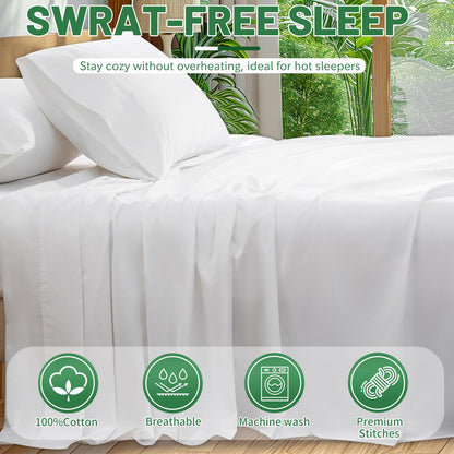 Overket Extra Deep Pocket King Sheets 18-24 Inch 100% Egyptian Cotton 1000 Thread Count Sateen Weave Soft Breathable 4 Pieces（King，White）