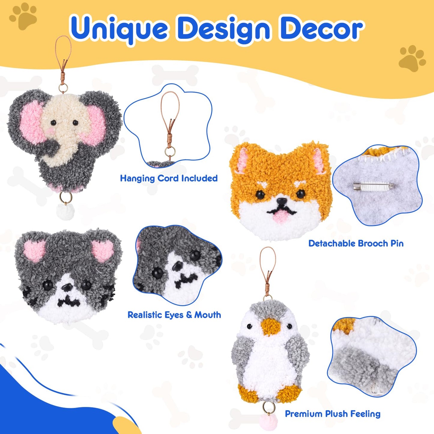 Punch Needle Kit for Beginner,Embroidery Kit with All Tools and Materials, 4Pcs Cute Animal Charm Easy for Adults and Children Follow Instructions and Videos,Best Gift for Craft Lovers