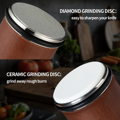 Rolling Knife Sharpener Kit, Knife Sharpening Kit, Kitchen Knives Sharpener Roller with Diamond and Ceramic for Steel of Chef Blade, Knives Sharpening Tool with 15 & 20 Degree Magnetic Angle, Walnut