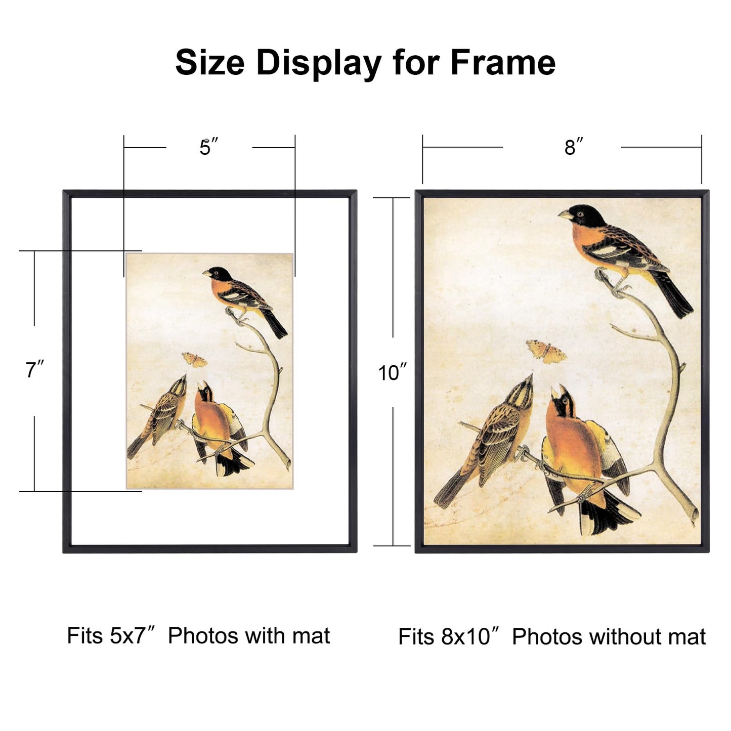 BKABOT 8x10 Picture Frame, Black Aluminum Metal Photo Frames with HD Glass, Fits 5x7 with Mat or 8 x 10 without Mat, Display for Wall and Table