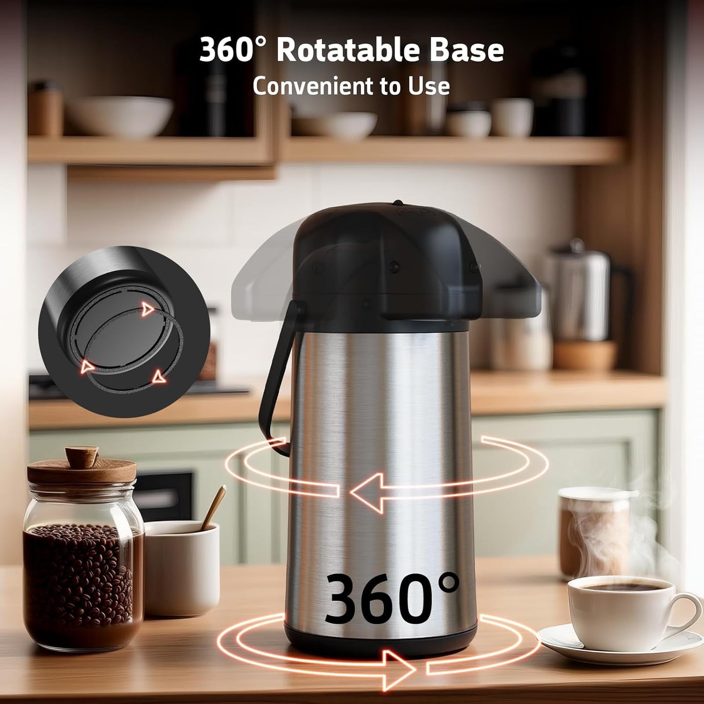 Airpot Coffee Carafe, 85 OZ / 2.5L Large Insulated Stainless Steel Thermos Urn