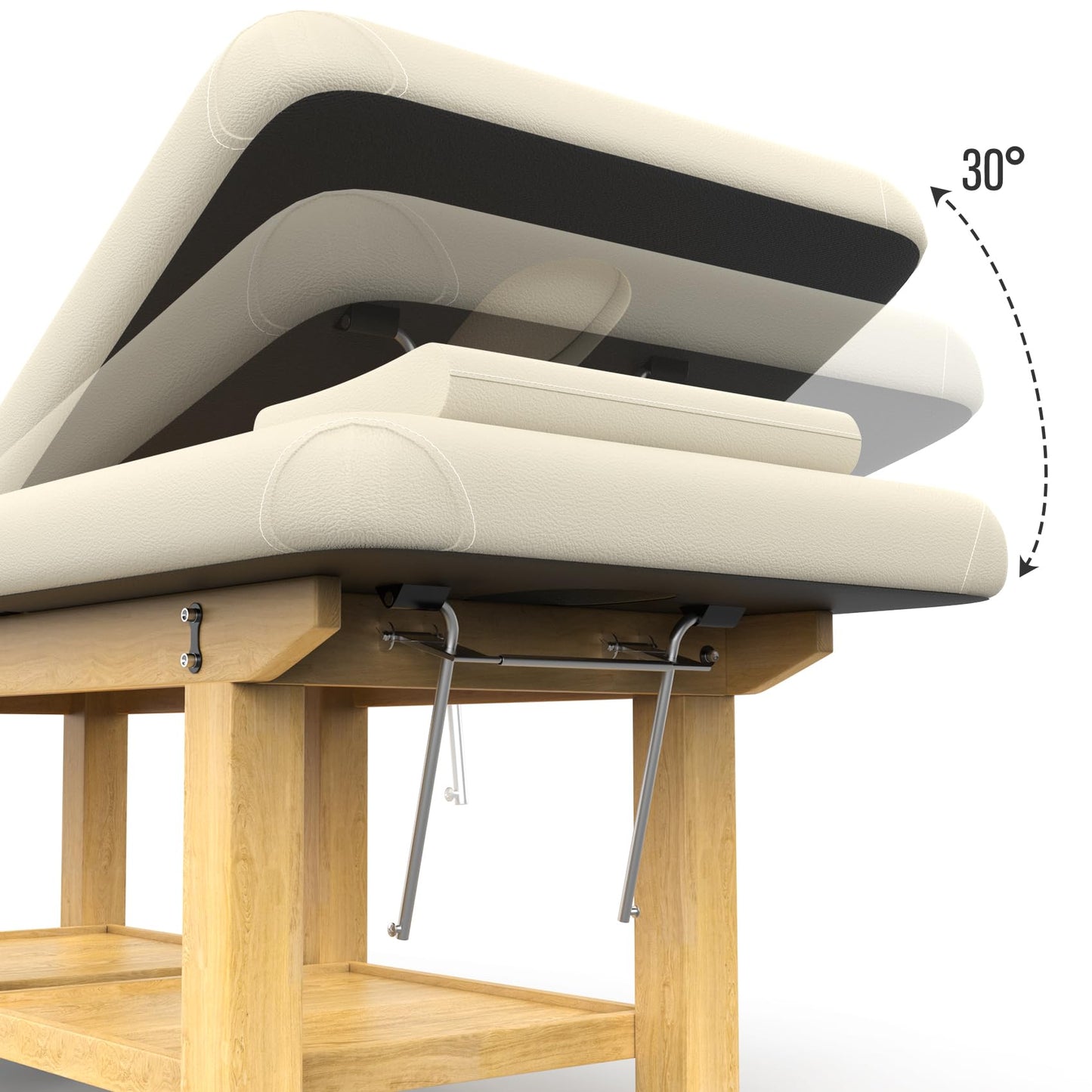 Wood Wide Stationary Massage Table for Treatment Table Physical Therapy Table Spa Facial Bed, PU Leather 31.5'' Wide 75'' Long Heavy Duty Professional Stationary Massage Bed - Beige Gray, 6-Legged