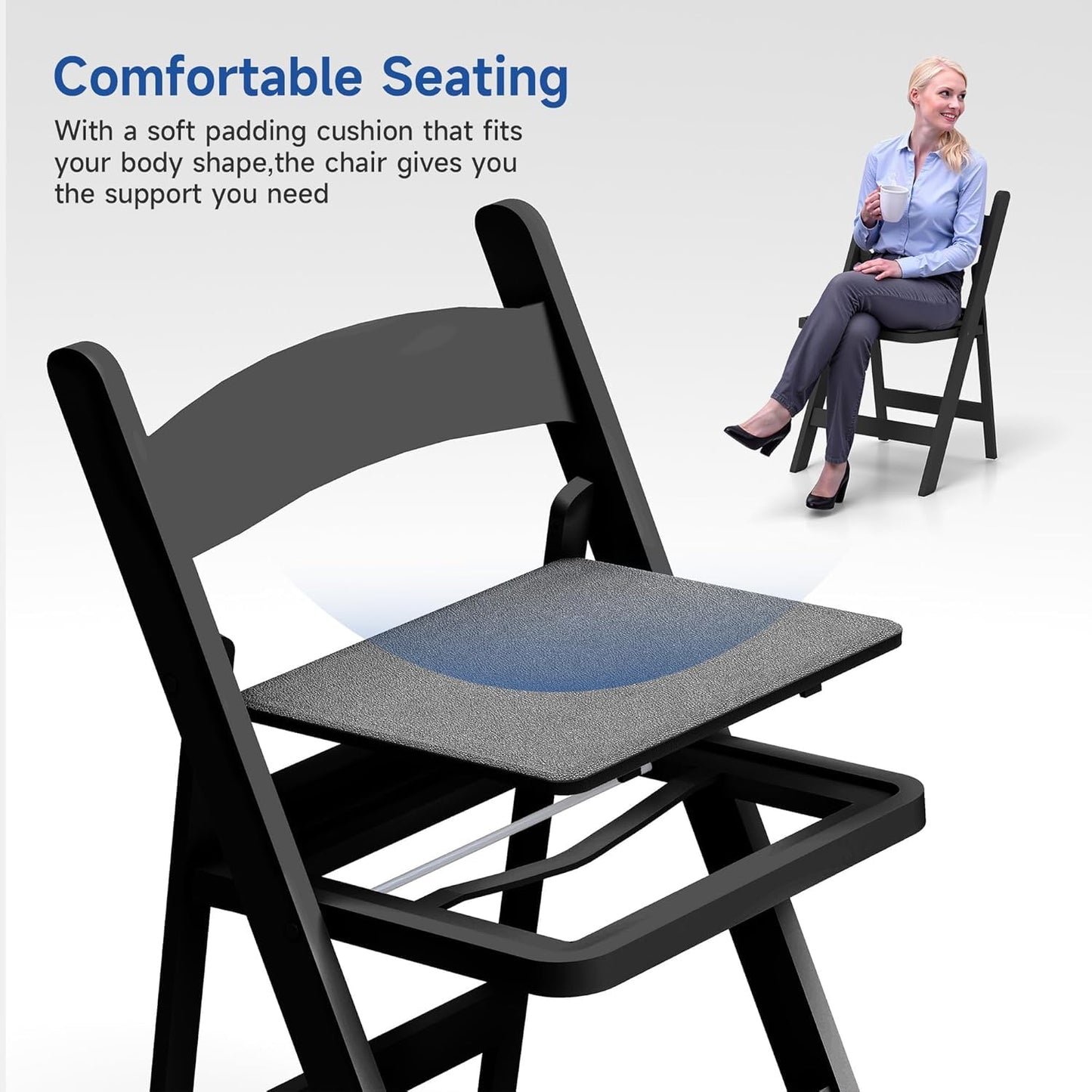 Stackable Black Resin Folding Chairs - 12 Pack, Lightweight with Padded Seats, 800lb Capacity, Ideal for Indoor/Outdoor Events, Comfortable & Portable Seating Black 4 Pack (Black, 2)