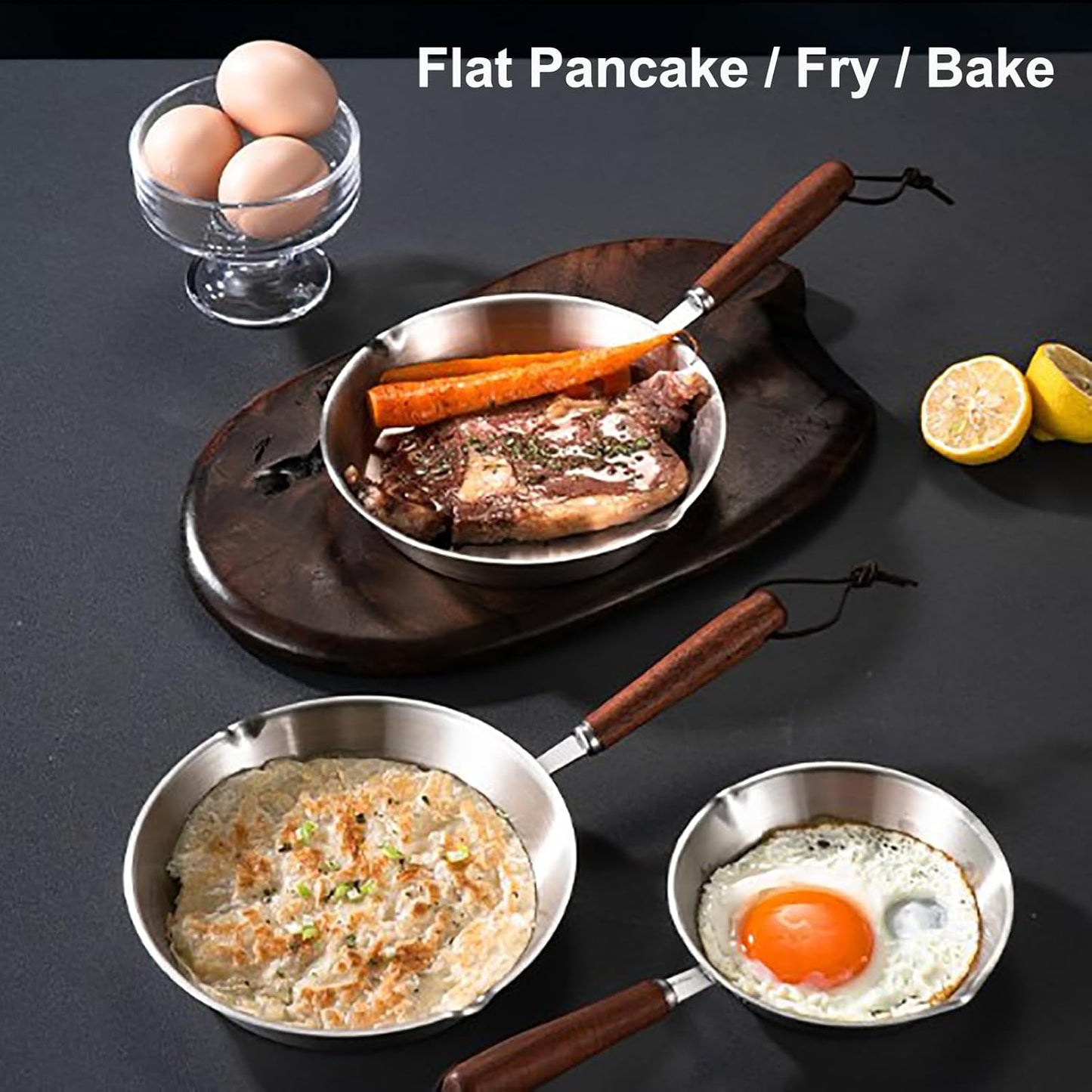 Luqeeg Stainless Steel Mini Frying Pan, Non-Stick Egg Skillet, Compatible with Induction and Gas Stoves (16CM)