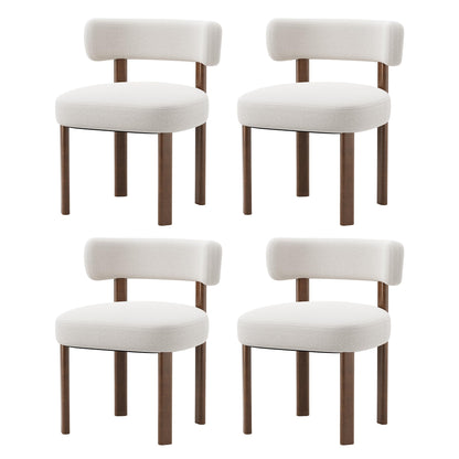 smartue Wooden Dining Chairs Set of 4, Upholstered Kitchen Chairs with Solid Wood Legs, Mid Century Dining Room Chair with Ergonomic Curved Backrest for Kitchen Dining Vanity, Beige