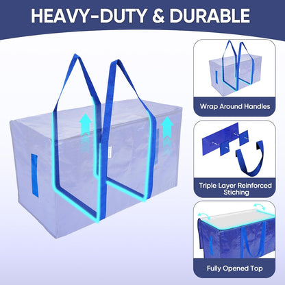TICONN Extra Large Moving Bags - Heavy-Duty Storage Totes with Zippers & Handles | 18 Gallon, 2 Pack