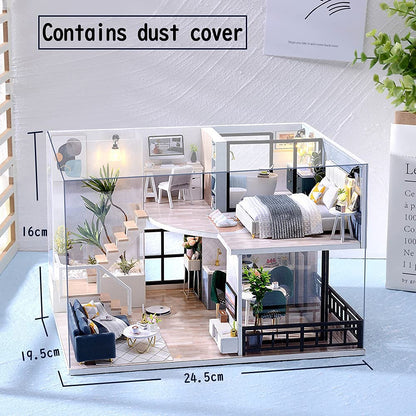 Lannso DIY Dollhouse Miniature Wooden Furniture Kit, Doll House Kit with Dust Proof Cover Music Box, Mini Handmade Wooden Dollhouse Toys for Adult Gift(L32)
