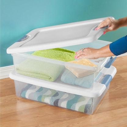 Sterilite 6-Pack Latching Box, Under Bed Storage Bins with Lids, Clear Plastic, 32 Quart - Heavy-Duty Organizing Containers for Closet, Bathroom, and Office