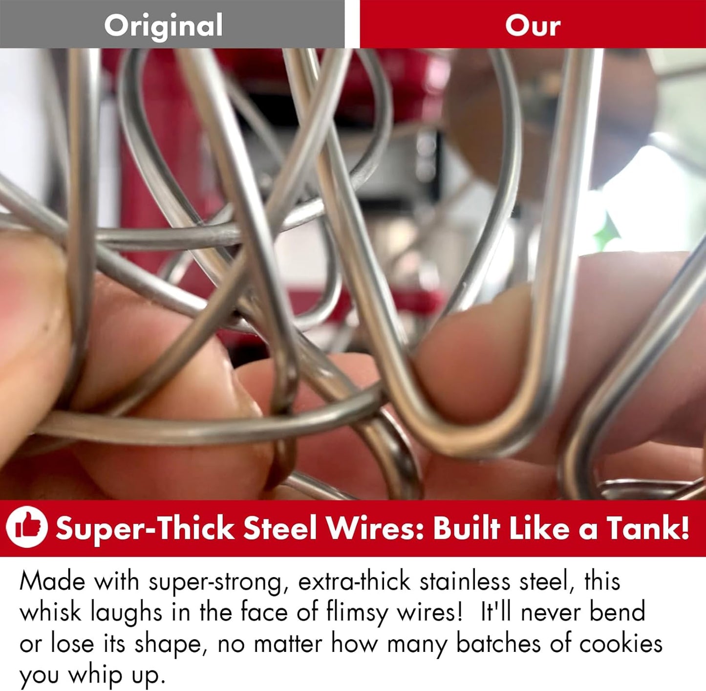 Heavy Duty Whisk Attachment for KitchenAid, 5QT Bowl-Lift Stand Mixers, Extra Thick Stainless Steel Wire Whip for Fast