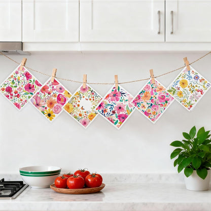 6 Pack, Mixed Flowers Swedish Kitchen Dishcloths Dish Towels Flowers Dish Towels for Kitchen, Swedish Dishcloth