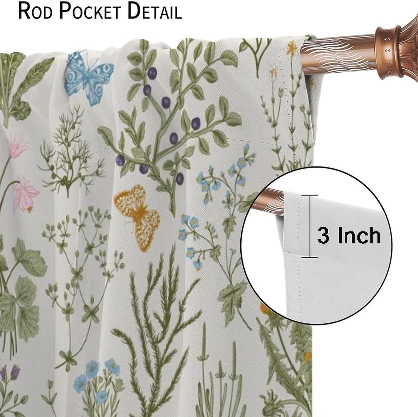 GoDazzling 52x84in 2 Floral Blackout Windows Curtains, Vintage Garden Plants Herbs Flowers Botanical Classic Design Art