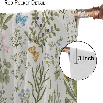 GoDazzling 52x84in 2 Floral Blackout Windows Curtains, Vintage Garden Plants Herbs Flowers Botanical Classic Design Art