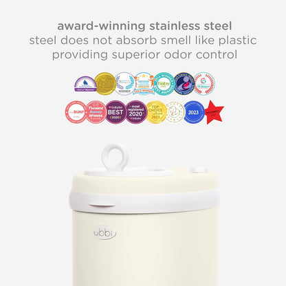 Ubbi Stainless Steel Diaper Pail - Odor Locking Design, No Special Bag Needed | Award-Winning Matte Ivory