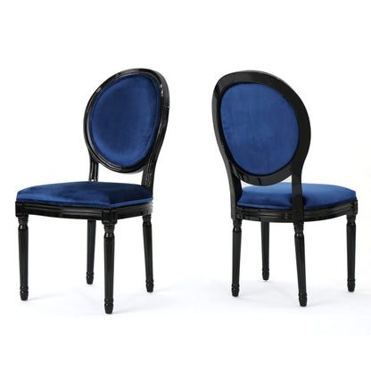 Christopher Knight Home Camille Traditional Velvet Dining Chairs, 2-Pcs Set, Navy Blue / Gloss Black