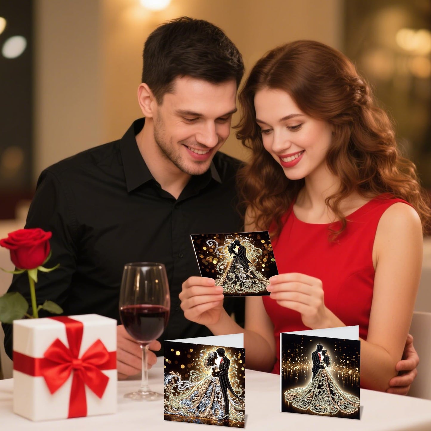 JZHYOAN 6 Packs Diamond Painting Greeting Cards with Envelopes DIY 5D Diamond Art Card Kit Handmade Rhinestone Cards Art and Crafts for Wedding Wish and Celebration Romantic Wedding Couples