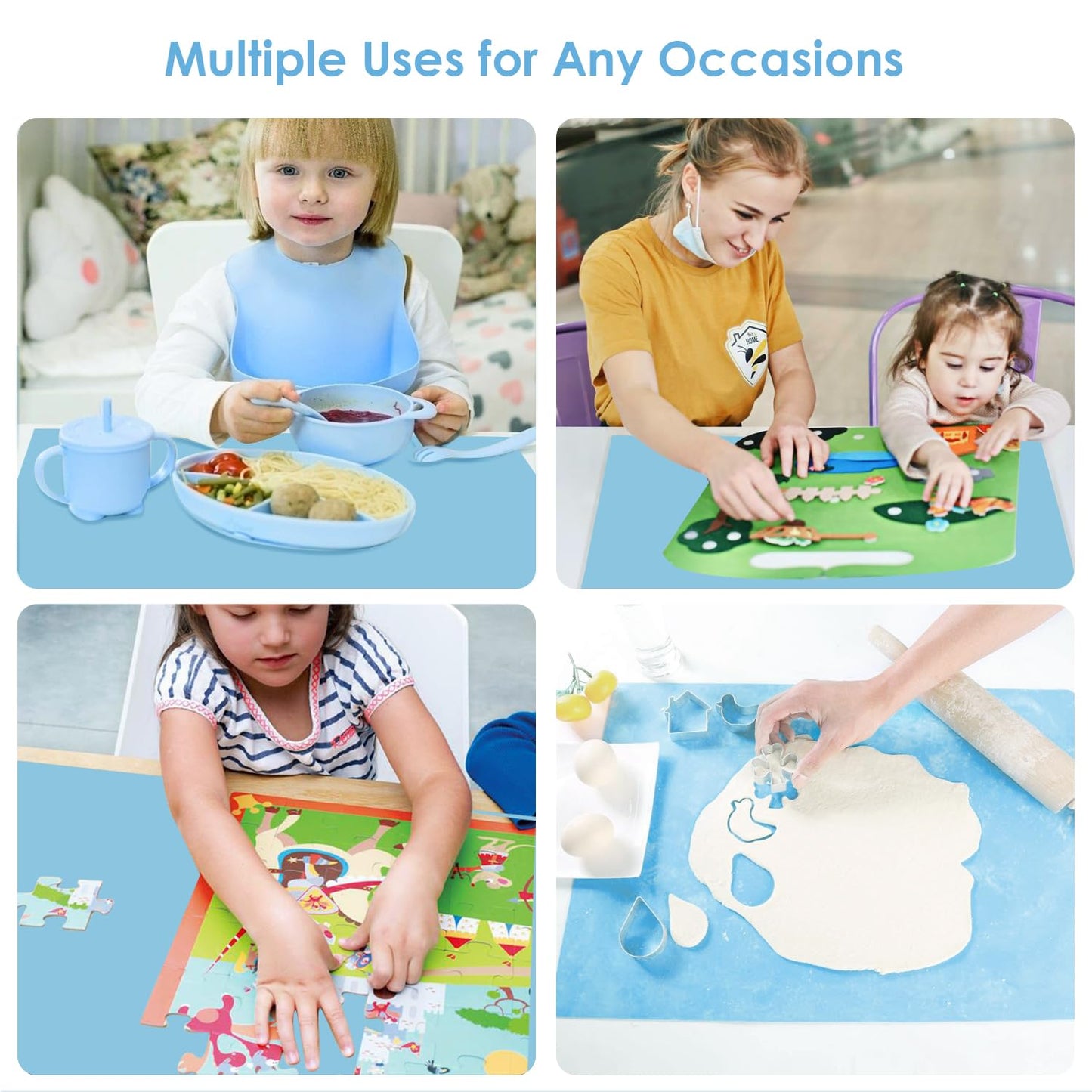 Extra Large Silicone Mats, Food Grade & Thick Silicone Pad Table Mat for Crafts, Kids Placemat, Silicone Heat Resistant Mat Kitchen Counter Mat for Baking Pastry, 23.6''x15.75'' Light Blue, 1Pack