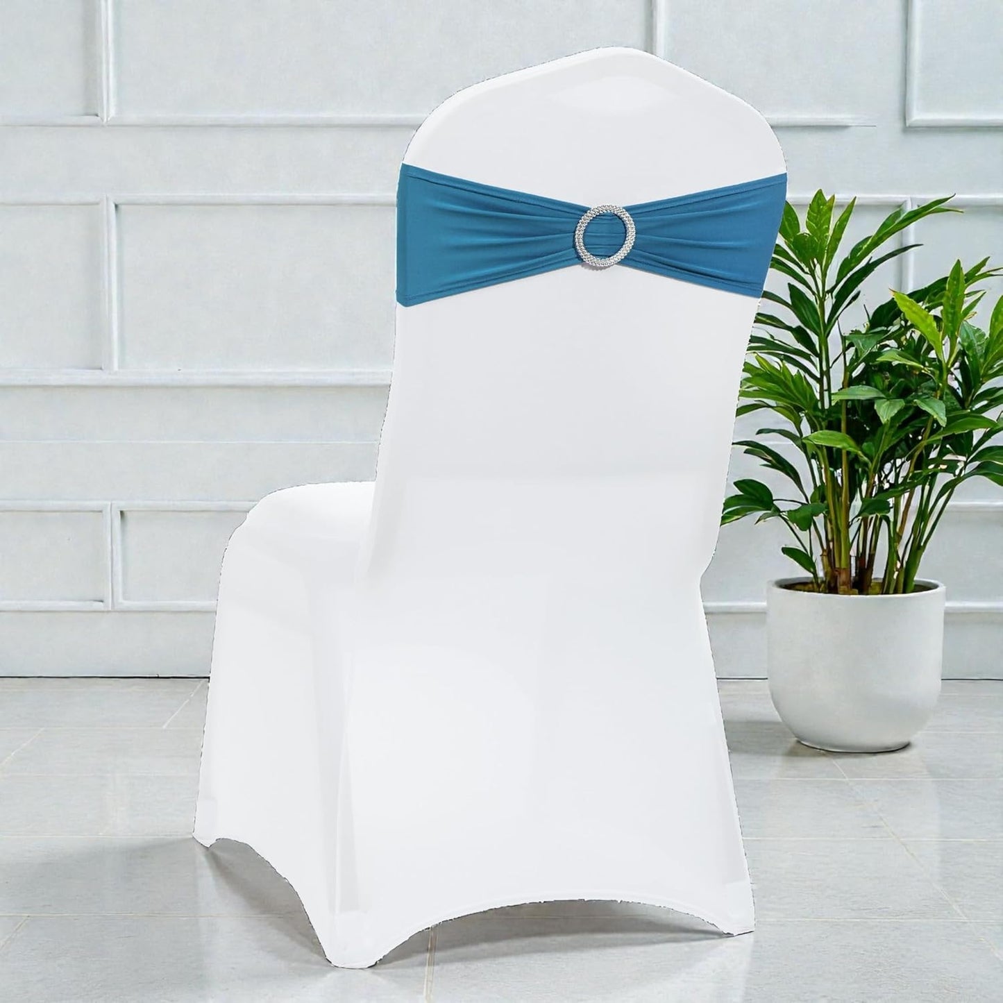 MDS Premium Spandex Chair Sashes - Stretchy Bow Covers with Buckle Slider | Dark Teal, Pack of 75