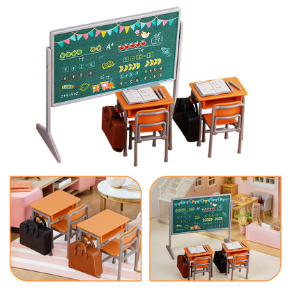 TOYANDONA 13pcs Miniature School Supplies - Doll School Supplies Mini Dollhouse Accessories Include Desk Chair Set Doll Schoolbag Blackboard Book for Miniature Classroom Furniture