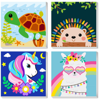 CarlonLin Framed 4 Pack Paint by Number for Kids, Paint by Numbers for Kids Ages 8-12, Paint by Numbers Kits Children Beginner, DIY Acrylic Oil Painting for Home Wall Decor (8x8inch)