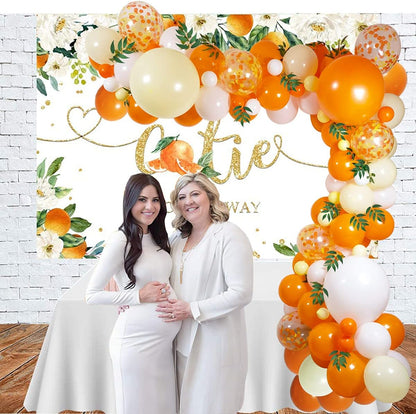 Little Cutie Balloon Decorations, Orange Yellow White with Artificial Willow Leaves for Birthday & Baby Shower Parties