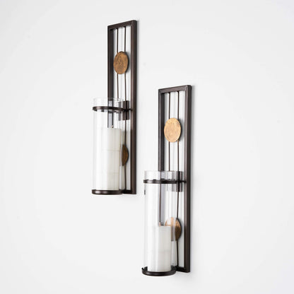 Danya B Set of Two Wall Sconces, Metal Wall Décor, Antique-Style Metal Sconce for Home, Patio or Office – Decorative Metal Wall Scone, Candle Holder, Real or Battery Operated Candles
