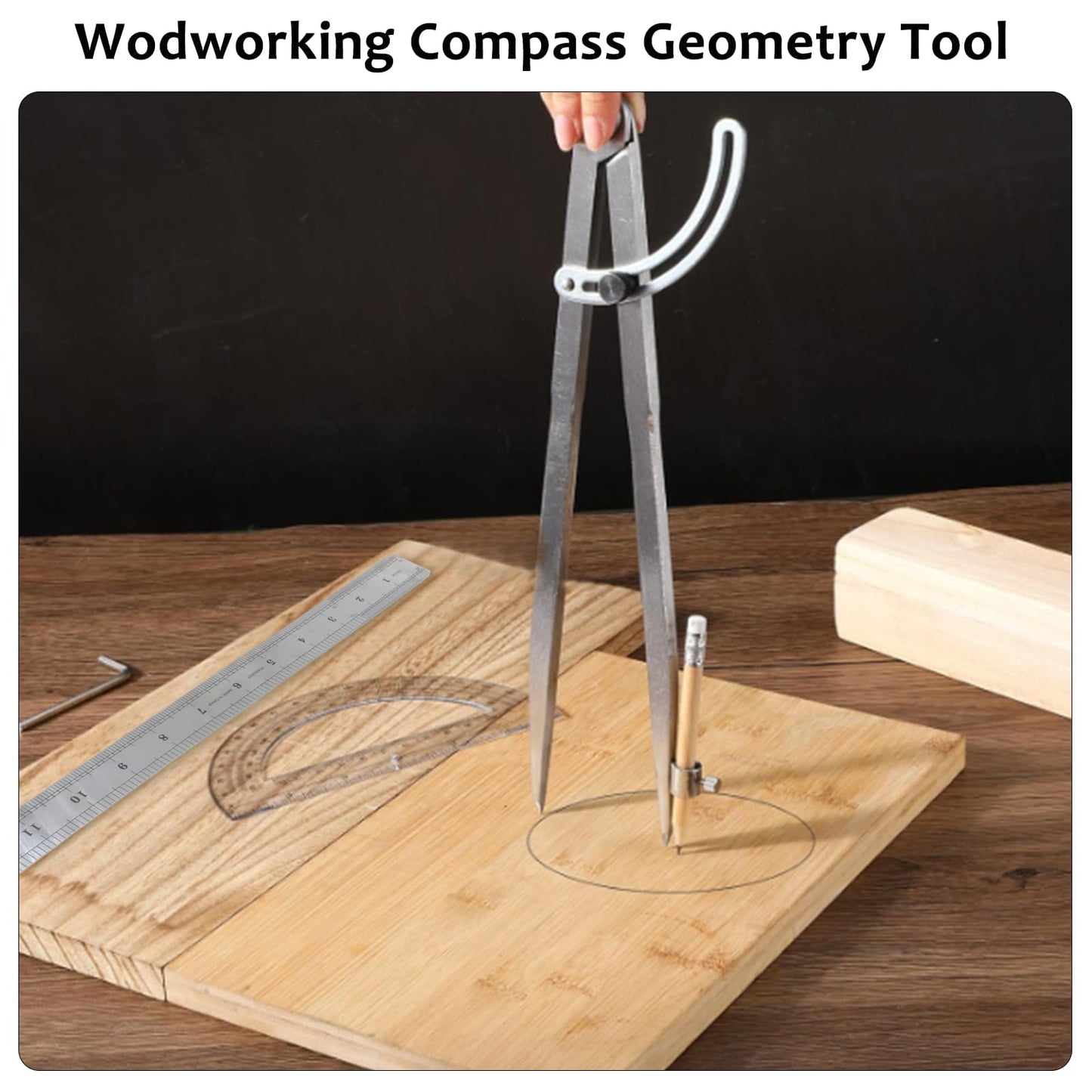Eikovia Compass Geometry Tool, Drawing Compass, Professional 12 Inch Large Compass with Wing for Woodworking, 6 Inch Protractor, 12 Inch Ruler, 2 Pencil for Carpenter, Drafting