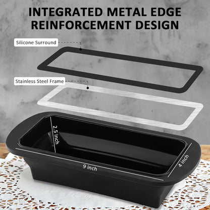 Silicone Bread Loaf Pan with Metal Reinforced Frame, Non-Stick Baking Pans for Homemade Bread, Black