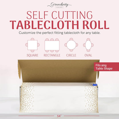 54in 100 Grandipity Plastic Tablecloth Roll - x Ft. Gold Dots Plastic Table Cloths for Parties Disposable with Cutter