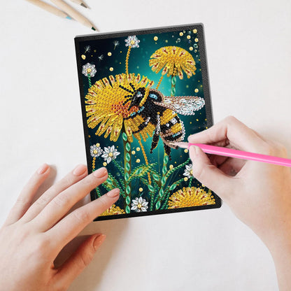 JISHSHAY Diamond Painting Notebook Journal Diamond Art Note Book Gem Art Sketch Book Gem Painting Diary Mosaic Kits for Adults Blank Notebook with Special Drills 14.5×21cm/5.7×8.26in Flower Bee
